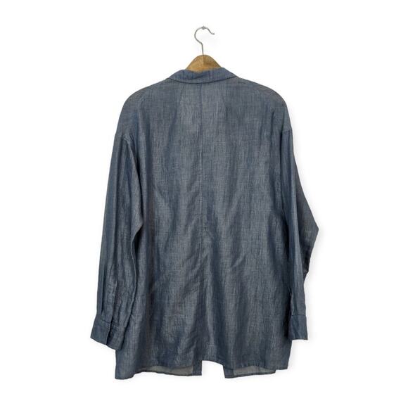 Vince. Chambray Snap Button Down Long Sleeve Cotton Blend Top - Picture 2 of 9